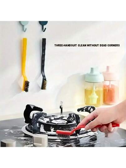 مجموعة 5 قطع من أدوات تنظيف المطبخ - فرشاة منظفة متعددة السطوح يدوية والكاشطات التنظيفية لموقد الطبخ وشفاط البخار وإزالة الجير، فرشاة تنظيف المطبخ المضغوطة والكاشط