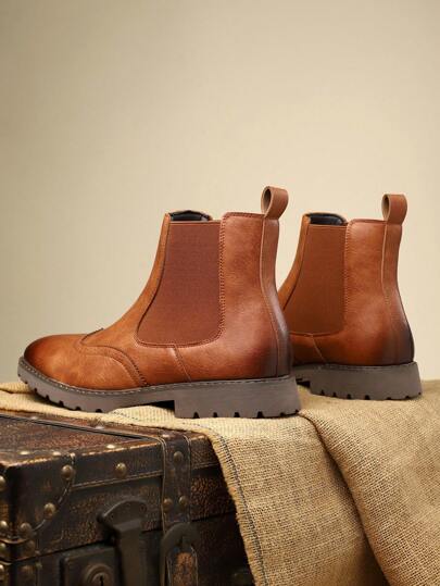 بوت جلدية عالية الكاحل محطمة متآكلة للخريف والشتاء، بوت موضة بأربطة للاستخدام الخارجي، بوت تشيلسي مقاس كبير للرجال