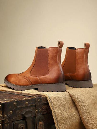 بوت جلدية عالية الكاحل محطمة متآكلة للخريف والشتاء، بوت موضة بأربطة للاستخدام الخارجي، بوت تشيلسي مقاس كبير للرجال