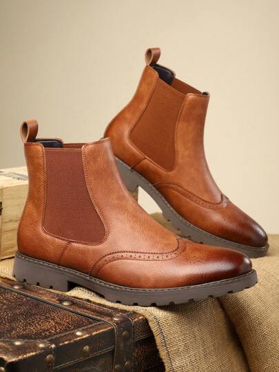 بوت جلدية عالية الكاحل محطمة متآكلة للخريف والشتاء، بوت موضة بأربطة للاستخدام الخارجي، بوت تشيلسي مقاس كبير للرجال