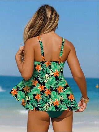 طقم تانكيني حريمي Swim Lushoire مجموعة الإجازة الربيعية 2 قطعة، تصميم متموج مطبوع بنقشة الزهور عشوائية لخصر مريح وخصر نحيف للنساء الراقية ، بلايز كاميسول وبيكيني سباحة