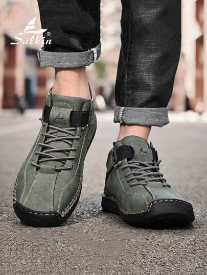 Salkin بوت جلدية كاجوال عالية الرقبة عصرية للرجال، مناسبة للمشي والقيادة في الخارج، ذات طابع رجعي، بوت مكتبية للاستخدام اليومي، تنفس وخفيفة الوزن، مقاومة للانزلاق، متوفرة بمقاسات كبيرة من 45 إلى 48