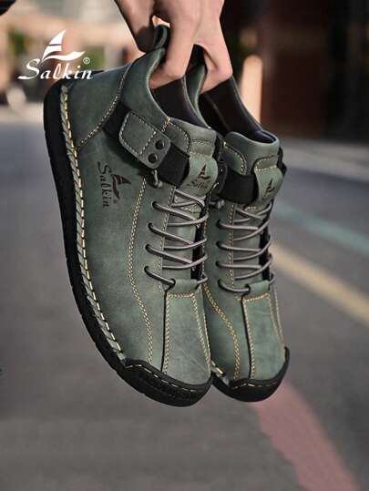 Salkin بوت جلدية كاجوال عالية الرقبة عصرية للرجال، مناسبة للمشي والقيادة في الخارج، ذات طابع رجعي، بوت مكتبية للاستخدام اليومي، تنفس وخفيفة الوزن، مقاومة للانزلاق، متوفرة بمقاسات كبيرة من 45 إلى 48
