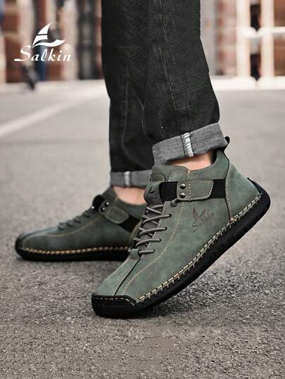 Salkin بوت جلدية كاجوال عالية الرقبة عصرية للرجال، مناسبة للمشي والقيادة في الخارج، ذات طابع رجعي، بوت مكتبية للاستخدام اليومي، تنفس وخفيفة الوزن، مقاومة للانزلاق، متوفرة بمقاسات كبيرة من 45 إلى 48