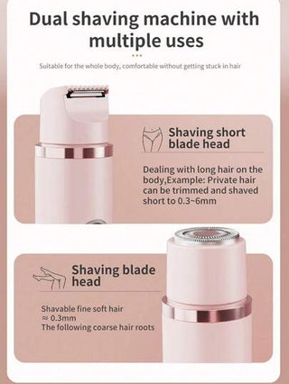 ماكينة حلاقة كهربائية 2 في 1، آلة حلاقة مزدوجة الرأس مناسبة للنساء، مناسبة للجسم والأنف وقص الشعر، حلاقة الوجه والحواجب والساقين والإبطين، قابلة لإعادة الشحن بالكهرباء عبر منفذ USB، مناسبة كهدية وللاستخدام المنزلي