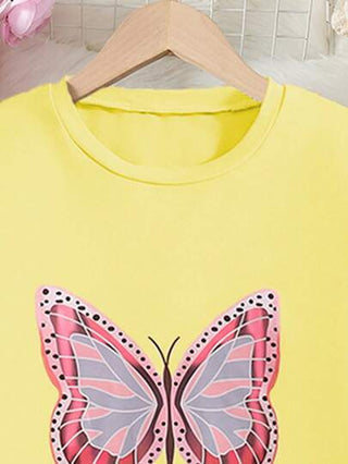 بيجاما موضة خفيفة للديكور المنزلي للربيع والخريف للبنات، تتميز بتصميم طباعة الفراشات الرقيقة والأنيقة على قمصان بأكمام طويلة وبنطلونات مليئة بطبعات الفراشات. مناسبة للديكور المنزلي العفوي