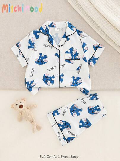 مايوه حريمي قطعة واحدة مجموعة بقطعتين للأطفال البالغين من البنين، تتكون من كرديجان بأكمام قصيرة برسوم ولافتة للرأس الأرنب الأزرق المستوحى من الكرتون وشورت، بيجاما مريحة