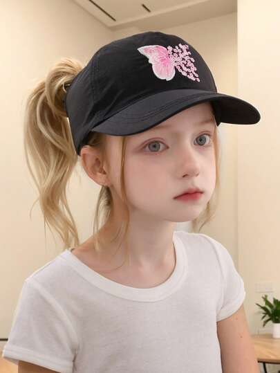 قبعة شمس كاجوال أزرار لتجميع الشعر بذيل الحصان، واقية من الشمس، طراز بلون سادة للأطفال قطعة واحدة