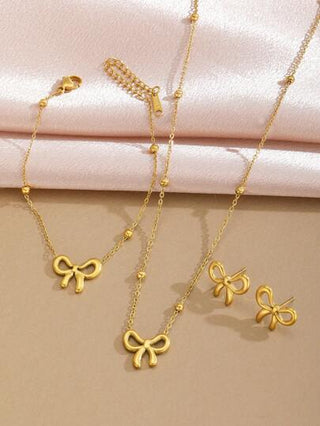 3 قطع / مجموعة قلادة سلسلة فاخرة من الفولاذ المقاوم للصدأ بالذهبي بتصميم فراشة، سوار و أقراط مناسبة للفتيات كإكسسوار مجوهرات يومي هدية