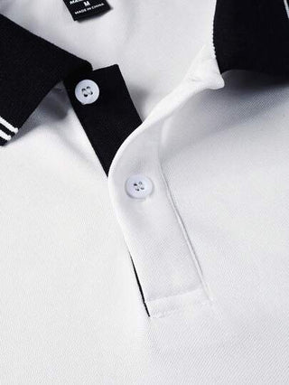 Manfinity Homme قميص بولو قصير الأكمام مريح للرجال بخطوط فارس