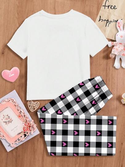 بيجاما بدلة منزلية كاجوال مُبسَّطة للمراهقات ذات رقبة دائرية وأكمام قصيرة وبنطلون ، مناسبة للصيف