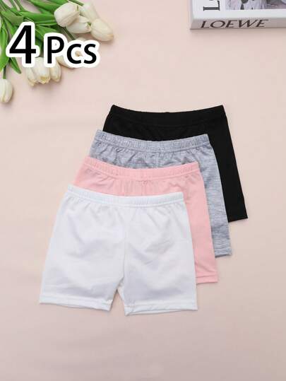 4 حبات سروال قصير آمن للأطفال بألوان سادة ، باللينز الخفيف للارتداء اليومي