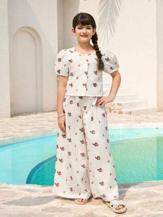 تيشيرتات بناتي 2 قطعة/مجموعة قميص أكمام قصيرة ذو طباعة زهرية وبنطال فضفاض ذو طباعة زهرية للفتيات المراهقات