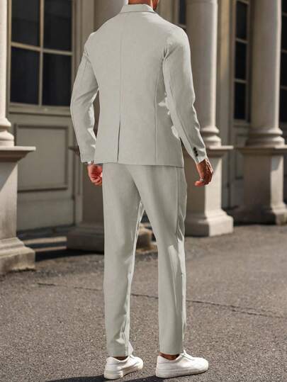 Manfinity Mode بدلة رجالية أنيقة ذات صدر واحد، من جاكيت وبناطيل