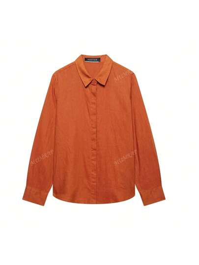 بدلة نسائية كاجوال 2 قطعة، قميص طويل الأكمام بياقة امامية، وبنطال واسع الخصر