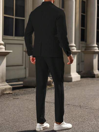 Manfinity Mode بدلة من قطعتين جاكيت وبنطال بأكمام طويلة وباللون الأحادي للرجال