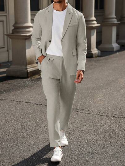 Manfinity Mode بدلة رجالية أنيقة ذات صدر واحد، من جاكيت وبناطيل