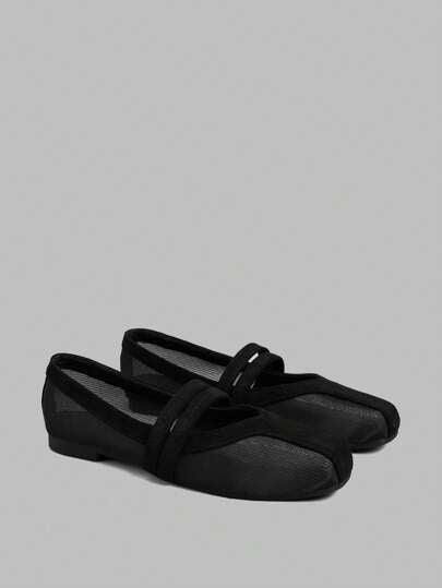 Ontre حذاء ماري جين مسطح بفيونكة ومقدمة مربعة للنساء