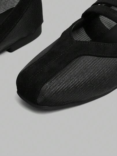 Ontre حذاء ماري جين مسطح بفيونكة ومقدمة مربعة للنساء