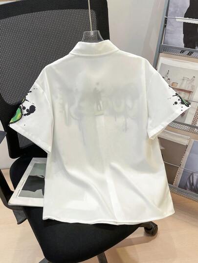 قميص بطباعة شعار مغطى للأولاد المراهقين إطلالة الشارع