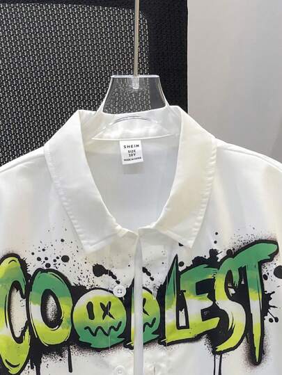 قميص بطباعة شعار مغطى للأولاد المراهقين إطلالة الشارع