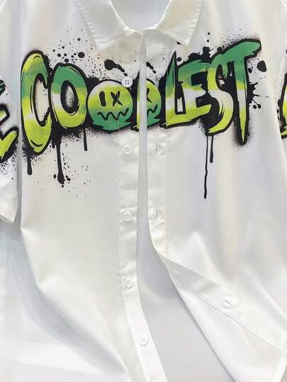 قميص بطباعة شعار مغطى للأولاد المراهقين إطلالة الشارع