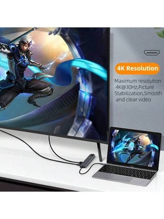 محور USB-C 8 في 1، محول من النوع C إلى محول HDTV 4K مع 100M RJ45 , قارئ بطاقة SD/TF وشاحن سريع للكمبيوتر المحمول مع نظام تشغيل Windows