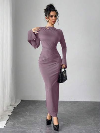 فساتين حريمي Modelyn العيد فستان طويل مطبّق أنيق بأكمام جرس، لون أحادي للنساء