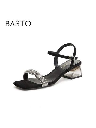 BASTO صندل نساء بكعب سميك عصري، لون سادة أنيق متعدد الاستخدامات للتنقل