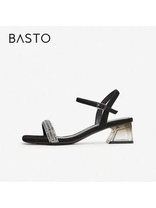 BASTO صندل نساء بكعب سميك عصري، لون سادة أنيق متعدد الاستخدامات للتنقل