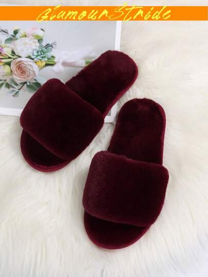 أحذية منزلية بفتحة للأصابع بلون بوردو، أحذية منزلية مسطحة وفضفاضة