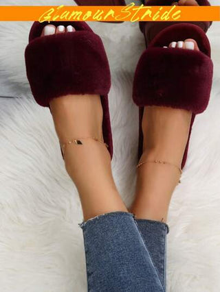 أحذية منزلية بفتحة للأصابع بلون بوردو، أحذية منزلية مسطحة وفضفاضة