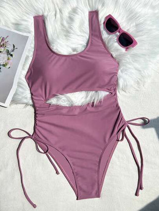 مايوه حريمي قطعة واحدة Swim قطعة واحدة سباحة للنساء بلون سادة وبفتحة جانبية وسحاب، مناسب للعطلات