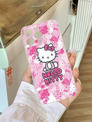 Sanrio قطعة واحدة غطاء هاتف محمول مانع للانزلاق ومقاوم للصدمات، شفاف معالج بطباعة نمط سانريو كيتي، مصنوع من مادة TPU مناسب لهواتف آيفون 16/16 بلس/16 برو/16 برو ماكس