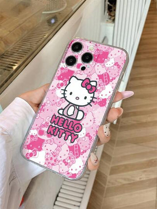 Sanrio قطعة واحدة غطاء هاتف محمول مانع للانزلاق ومقاوم للصدمات، شفاف معالج بطباعة نمط سانريو كيتي، مصنوع من مادة TPU مناسب لهواتف آيفون 16/16 بلس/16 برو/16 برو ماكس