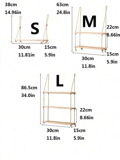 1 قطعة (مع خطاف) رف حائط زخرفي معلق بحبل، لا يحتاج ثقب، مناسب للغرفة المعيشية، غرفة الدراسة، الحمام، المرحاض، المطبخ، السكن الطلابي، رف خشبي، رف حائطي ديكوري، علاقة تخزين، رف كتب للأطفال، خزانة.