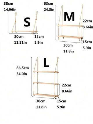 1 قطعة (مع خطاف) رف حائط زخرفي معلق بحبل، لا يحتاج ثقب، مناسب للغرفة المعيشية، غرفة الدراسة، الحمام، المرحاض، المطبخ، السكن الطلابي، رف خشبي، رف حائطي ديكوري، علاقة تخزين، رف كتب للأطفال، خزانة.