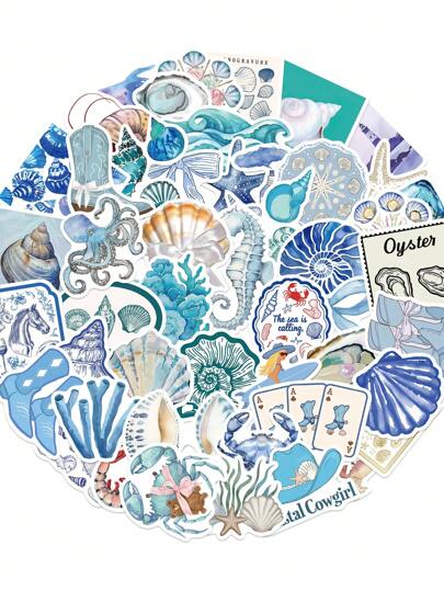 50 قطعة ملصقات المحيط، ملصقات الحيوانات البحرية، ملصقات زرقاء، ملصقات الشاطئ، ملصقات جمالية، ملصقات زرقاء كرتونية جرافيتي علامة ملصقات للابتوب والسيارة والسكيت بورد والزجاجات والكتب والكمبيوتر والهاتف والهدايا