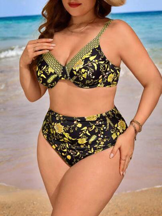 Swim Lushoire قطعة واحدة من بيكيني القطع العلوي والسفلي بطبعة زهرية للنساء ذوات الحجم الكبير ذات خصر عالي أنيق وبسيط