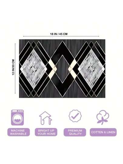 2/4/6 قطع من الحصائر الهندسية المجردة ذات الألوان الأحمر والأسود والأبيض لغرفة المطبخ وغرفة الطعام والديكور المنزلي، مقاومة للحرارة وقابلة للغسل من خليط الكتان والبوليستر، بتصميم هندسي مجرد لحصائر المائدة ومستلزمات المائدة بمقاس 12 * 18 بوصة