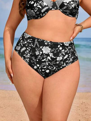 Swim Lushoire قطعة سفلية لبكيني للمرأة الممتلئة الجسم مطبوعة بزهور ذات خصر عالٍ بتصميم بسيط عصري