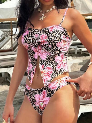 طقم تانكيني حريمي Swim Vcay زوجان من ملابس النساء بمقاس قياسي، طقم بكيني مكون من حمالة صدر مثلثة مقطعة من طبعات الحيوان والزهور المطبوعة على الشبكة