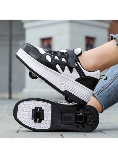 أحذية رياضية منخفضة مزودة بعجلتين مزدوجتين، تنفس لليافعين والطلاب والبالغين واﻷزواج، أحذية تزلج رياضية خفيفة للخارج للرجال والنساء