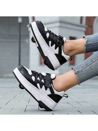 أحذية رياضية منخفضة مزودة بعجلتين مزدوجتين، تنفس لليافعين والطلاب والبالغين واﻷزواج، أحذية تزلج رياضية خفيفة للخارج للرجال والنساء