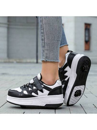 أحذية رياضية منخفضة مزودة بعجلتين مزدوجتين، تنفس لليافعين والطلاب والبالغين واﻷزواج، أحذية تزلج رياضية خفيفة للخارج للرجال والنساء