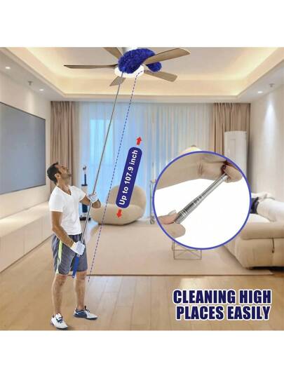 مكنسة قابلة للتمديد من ألياف دقيقة بمقبض من الفولاذ المقاوم للصدأ - متعددة الاستخدامات، مرنة وقابلة لإعادة الاستخدام لتنظيف الأسقف العالية والأثاث والأماكن الضيقة - قابلة للغسل في الغسالة، مثالية لتنظيف المنزل والسيارة الداخلية