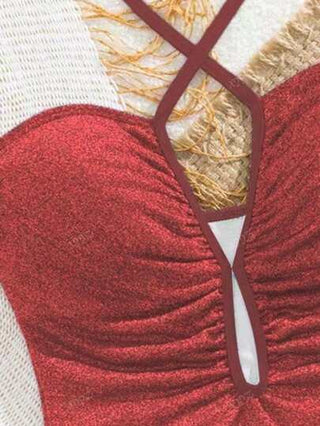 مايوه حريمي قطعة واحدة بدلة سباحة قطعة واحدة سوداء جذابة وممشَّرة لموسم الربيع/الصيف 2025 ، ببانيهو باندو وهالتر مربوط قطعة واحدة