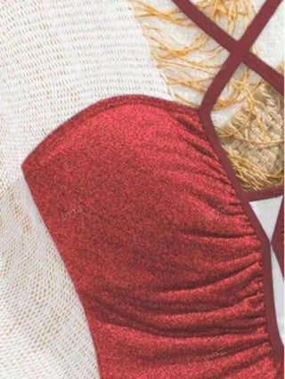 مايوه حريمي قطعة واحدة بدلة سباحة قطعة واحدة سوداء جذابة وممشَّرة لموسم الربيع/الصيف 2025 ، ببانيهو باندو وهالتر مربوط قطعة واحدة