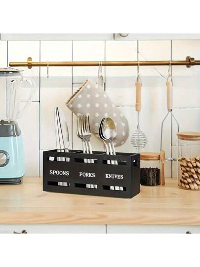 قطعة خشبية واحدة بها 3 حجرات لأدوات المائدة، حامل أدوات المائدة بسعة كبيرة، حامل أدوات متعدد الأغراض، سلة أدوات المائدة، حامل أدوات مائدة أنيق للشوك والملاعق والسكاكين
