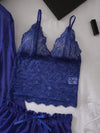 Classic Sexy طقم ملابس داخلية رومانسي بينيه مزخرف بالزهور الفرنسية الحساس الحلو للنساء البالغات (4 قطع بدون أسلاك دعم، سروال داخلي ، رداء ، وشاح)
